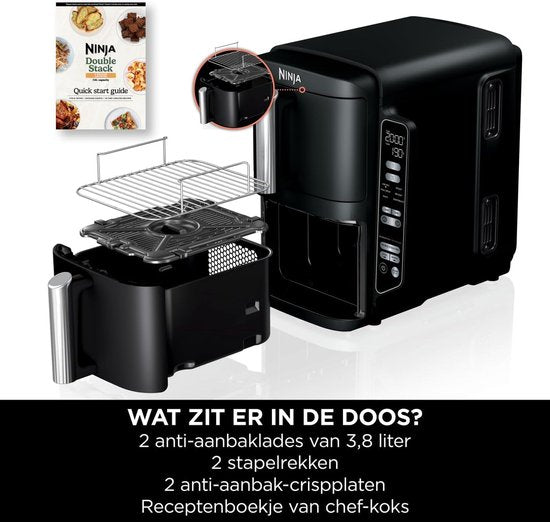 Ninja Double Stack Airfryer XXL - 7.6 Liter - Dubbele Gestapelde Lades - 6 Programma's - Inclusief 2 Kookrekjes - SL300EU