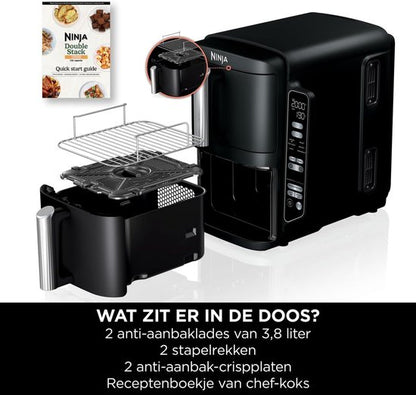 Ninja Double Stack Airfryer XXL - 7.6 Liter - Dubbele Gestapelde Lades - 6 Programma's - Inclusief 2 Kookrekjes - SL300EU