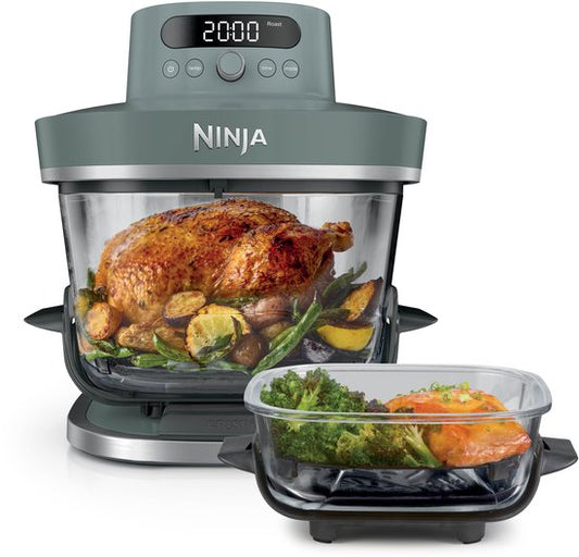 Ninja CRISPi PRO 7-in-1 Glazen Airfryer met 7 functies - Airfryen, Bakken, Braden, Rijzen, Drogen. Max Crisp en Opnieuw krokant maken - 2.3 liter en 5.7 liter glazen schaal - PFAS vrij koken - Grijsgroen - AS101EUGY