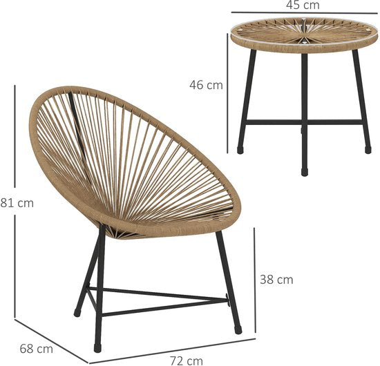 Balkonset 2 personen - Tuinset - Bistroset - Bruin - Weerbestendig - 3 delig - Tuintafel en 2 stoelen - 2 personen - Gecoat staal - Onderhoudsvrij staal