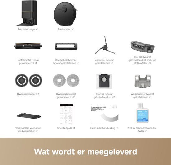 Dreame Robotstofzuiger L50 Ultra AE - Robotstofzuiger met dweilfunctie - 28.000 Pa Zuigkracht - Automatische Leegstation - Uitschuifbare Zijborstel - DryBoard - Zwart