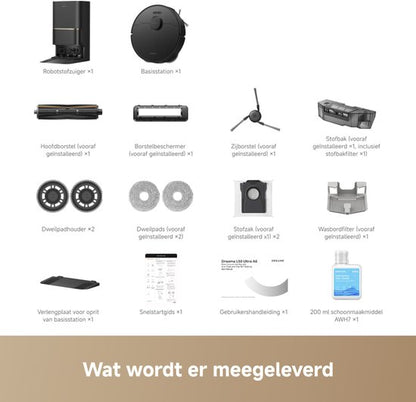 Dreame Robotstofzuiger L50 Ultra AE - Robotstofzuiger met dweilfunctie - 28.000 Pa Zuigkracht - Automatische Leegstation - Uitschuifbare Zijborstel - DryBoard - Zwart