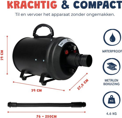 JC Pets Professionele Hondenfohn - Waterblazer voor Honden - Hondenblazer met geluiddemper - Haardroger Hond - Stil Model - Inclusief 4 Opzetstukken - 2800W