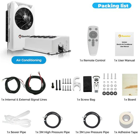 Airconditioner - Air conditioning - 10000 BTU - 150-500m³/u - 1-3KW - 24V Efficiënte Koeling, Met Afstandsbediening, voor RV, camper, Vrachtwagens, Boten