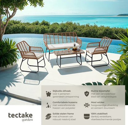 tectake® Bistroset Molfetta XL - Tuinset voor 4 Personen - Weerbestendige Loungeset - 2 Tuinstoelen, Tuinbank en Tuinafel - Inclusief comfortabele Kussens - Zitgroep voor Tuin, Balkon en Terras
