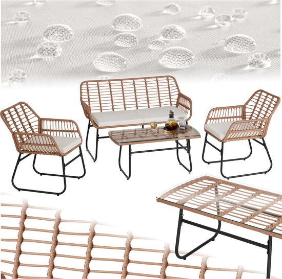 tectake® Bistroset Molfetta XL - Tuinset voor 4 Personen - Weerbestendige Loungeset - 2 Tuinstoelen, Tuinbank en Tuinafel - Inclusief comfortabele Kussens - Zitgroep voor Tuin, Balkon en Terras