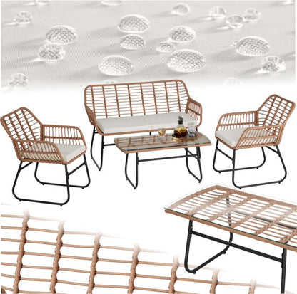 tectake® Bistroset Molfetta XL - Tuinset voor 4 Personen - Weerbestendige Loungeset - 2 Tuinstoelen, Tuinbank en Tuinafel - Inclusief comfortabele Kussens - Zitgroep voor Tuin, Balkon en Terras