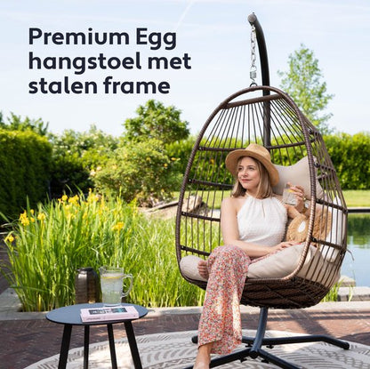 Vita5 Egg Hangstoel – Voor Binnen en Buiten – tot 150kg – Opvouwbaar - Incl. Standaard, Kussen en Waterdichte Beschermhoes – Cocoon Stoel - Crème Wit