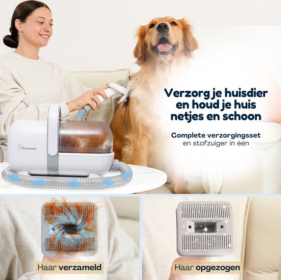 Hondentondeuse Met Stofzuiger - 20-Delig - 1,5L Opvangbak - Hondentrimmer Tondeuse - Honden Tondeuse - Honden Trimset - Incl. Video & E-book - Groomzo