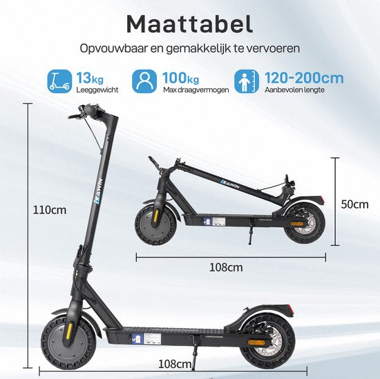 vankel E5PRO Elektrische Step - 375Wh Accu - Actieradius 30 km - 500W Motor - Cruise Control - Anti-diefstalmodus - Slimme bediening via Bluetooth en App -10 Inch Honeycomb Anti-lek Banden - Schijfrem&V-rem - Opvouwbare