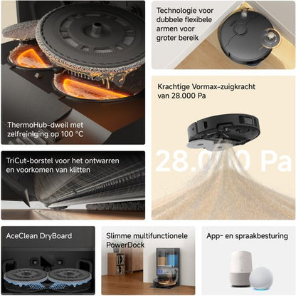 Dreame Robotstofzuiger L50 Ultra AE - Robotstofzuiger met dweilfunctie - 28.000 Pa Zuigkracht - Automatische Leegstation - Uitschuifbare Zijborstel - DryBoard - Zwart