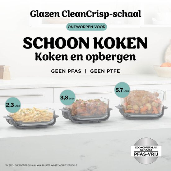 Ninja CRISPi PRO 7-in-1 Glazen Airfryer met 7 functies - Airfryen, Bakken, Braden, Rijzen, Drogen. Max Crisp en Opnieuw krokant maken - 2.3 liter en 5.7 liter glazen schaal - PFAS vrij koken - Grijsgroen - AS101EUGY