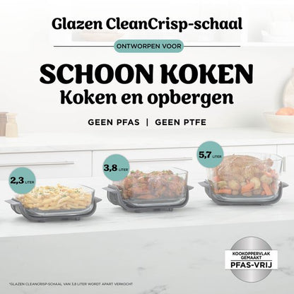 Ninja CRISPi PRO 7-in-1 Glazen Airfryer met 7 functies - Airfryen, Bakken, Braden, Rijzen, Drogen. Max Crisp en Opnieuw krokant maken - 2.3 liter en 5.7 liter glazen schaal - PFAS vrij koken - Grijsgroen - AS101EUGY