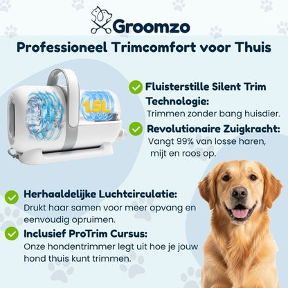 Hondentondeuse Met Stofzuiger - 20-Delig - 1,5L Opvangbak - Hondentrimmer Tondeuse - Honden Tondeuse - Honden Trimset - Incl. Video & E-book - Groomzo