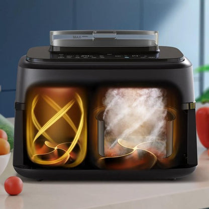 Philips 5000 Series Dual Basket Airfryer - NA551/00 - Stoomfunctie - Dubbele Mand - 9L - Tot 6 Personen