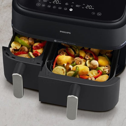 Philips 5000 Series Dual Basket Airfryer - NA551/00 - Stoomfunctie - Dubbele Mand - 9L - Tot 6 Personen