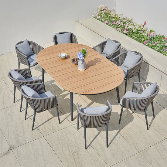 AXI Chay Tuinset met 8 stoelen Houtlook/antraciet – Gepoedercoat aluminium frame – 8 Personen - Dining set met kussens voor balkon, tuin en terras - Weerbestendig