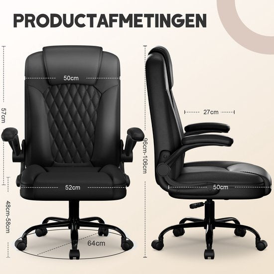 Elekiatech Ergonomische Bureaustoel-Bureaustoel-met 90°-120°Rugleuning Bureaustoelen voor Volwassenen-Inklapbare Armleuningen-Office Chair-Gaming Stoel-150kg - Zwart