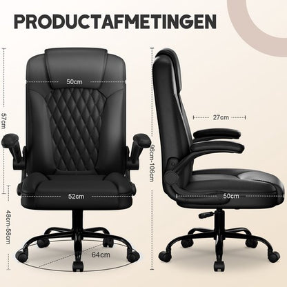 Elekiatech Ergonomische Bureaustoel-Bureaustoel-met 90°-120°Rugleuning Bureaustoelen voor Volwassenen-Inklapbare Armleuningen-Office Chair-Gaming Stoel-150kg - Zwart