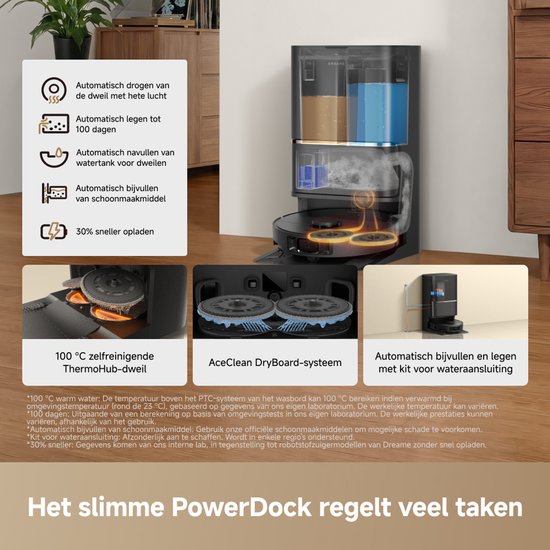 Dreame Robotstofzuiger L50 Ultra AE - Robotstofzuiger met dweilfunctie - 28.000 Pa Zuigkracht - Automatische Leegstation - Uitschuifbare Zijborstel - DryBoard - Zwart