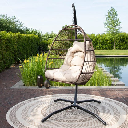 Vita5 Egg Hangstoel – Voor Binnen en Buiten – tot 150kg – Opvouwbaar - Incl. Standaard, Kussen en Waterdichte Beschermhoes – Cocoon Stoel - Crème Wit