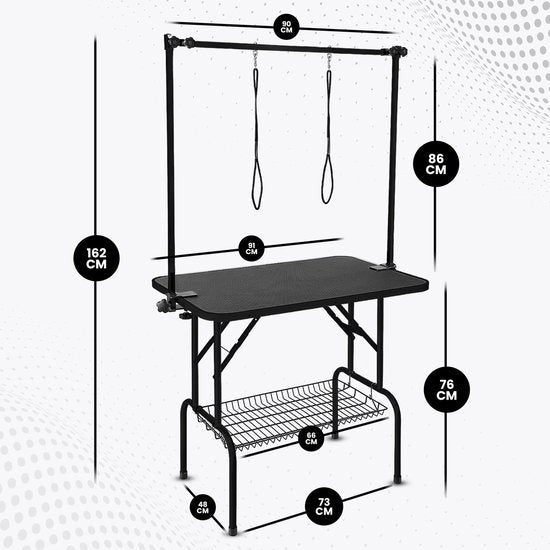 Animali Trimtafel - Trimtafel voor honden\katten - Hondentrimtafel - Inklapbaar - Aanlijnoptie - Opbergmand - 80KG draagvermogen - Zwart