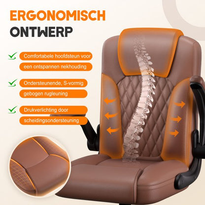 Elekiatech Ergonomische Bureaustoel-Bureaustoel-met 90°-120°Rugleuning Bureaustoelen voor Volwassenen-Inklapbare Armleuningen-Office Chair-Gaming Stoel-150kg - Bruin