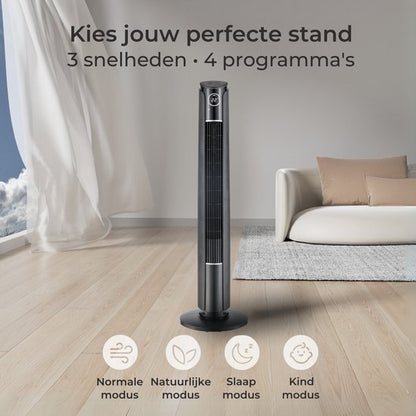 CoolHome CF2203 Design Ventilator Zwart - Torenventilator - Afstandsbediening en Timer - Kolomventilator met Luchtreiniger - Dimbaar LED-scherm - Ventilator Staand