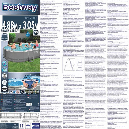 Bestway - Power Steel - Opzetzwembad inclusief filterpomp en accessoires - 488x305x107 cm - Ovaal
