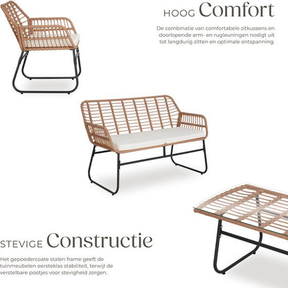 tectake® Bistroset Molfetta XL - Tuinset voor 4 Personen - Weerbestendige Loungeset - 2 Tuinstoelen, Tuinbank en Tuinafel - Inclusief comfortabele Kussens - Zitgroep voor Tuin, Balkon en Terras