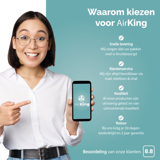 AirKing Statiefventilator - Extreem Stil en energiezuinige ventilator met 15 snelheden, DC Motor, Timer en Nachtmodus - In hoogte verstelbaar (60-105cm) - Horizontale + verticale oscillatie - Grijs