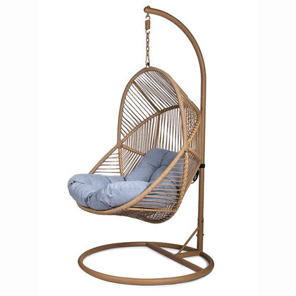 Ogarden Hangstoel Havana– Egg Chair met Bruin Standaard – Grijs Kussen – Voor Binnen & Buiten