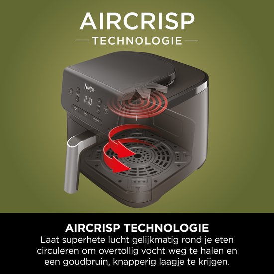 Ninja Airfryer 4,7 liter - Single drawer - Airfryen, Drogen en Opwarmen - Knapperig resultaat, minder vet, lager energieverbruik - AF110EU