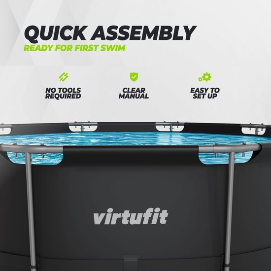 VirtuFit Rond Zwembad Ø366 x 100 cm - Incl. Filterpomp - Opzetzwembad - Duurzaam & Veilig Stalen Frame - Antraciet