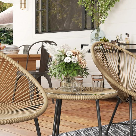 Balkonset 2 personen - Tuinset - Bistroset - Bruin - Weerbestendig - 3 delig - Tuintafel en 2 stoelen - 2 personen - Gecoat staal - Onderhoudsvrij staal