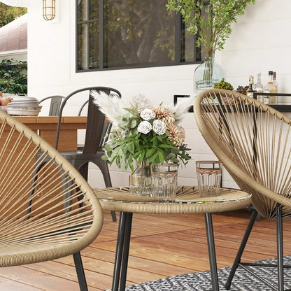 Balkonset 2 personen - Tuinset - Bistroset - Bruin - Weerbestendig - 3 delig - Tuintafel en 2 stoelen - 2 personen - Gecoat staal - Onderhoudsvrij staal
