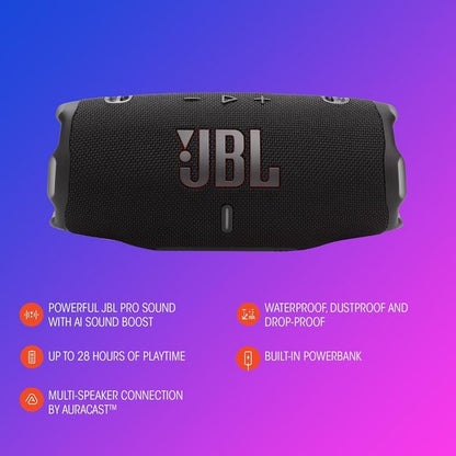 JBL Charge 6 - Draadloze Bluetooth Speaker met Afneembare Draagriem - Portable Muziek Box - 28 uur - Waterdicht - IP68 - Zwart