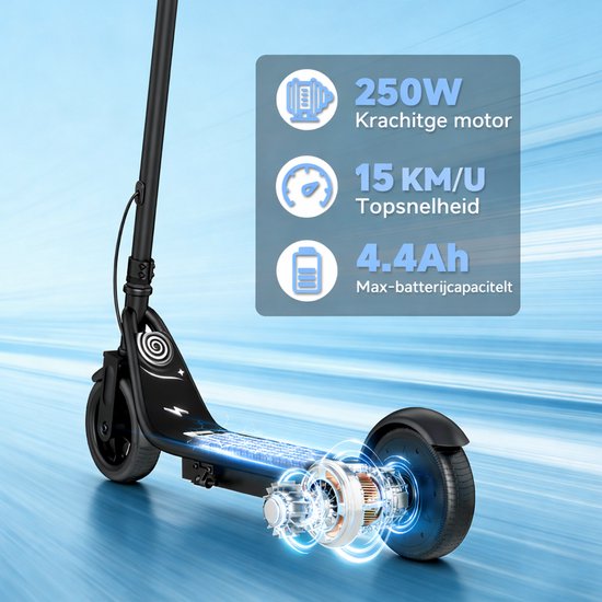Stay-on Ladped Zwart - Elektrische kinderstep - 15km/h - Max. 15 km - Bluetooth Speaker - LED Color Lights - NL handleiding