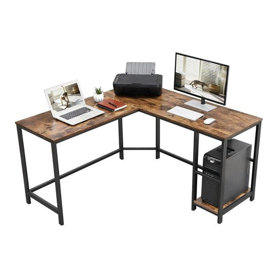 ACAZA Bureau - Hoekbureau - Vintage Bruin - 138 x 50 x 76 cm (L x B x H) - Bureautafel - Game Bureau - Bureau Gaming - Game Bureau