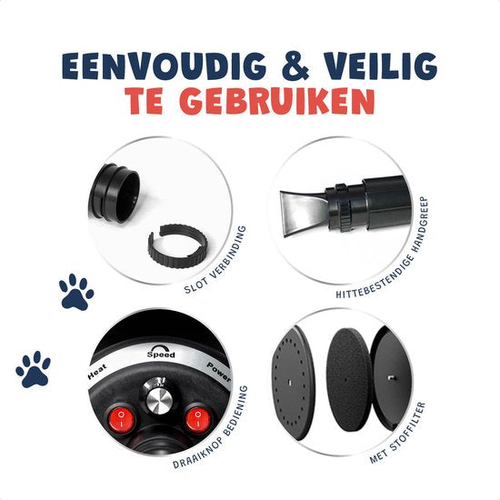 JC Pets Professionele Hondenfohn - Waterblazer voor Honden - Hondenblazer met geluiddemper - Haardroger Hond - Stil Model - Inclusief 4 Opzetstukken - 2800W