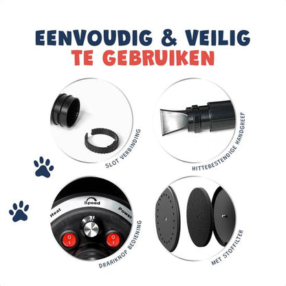 JC Pets Professionele Hondenfohn - Waterblazer voor Honden - Hondenblazer met geluiddemper - Haardroger Hond - Stil Model - Inclusief 4 Opzetstukken - 2800W