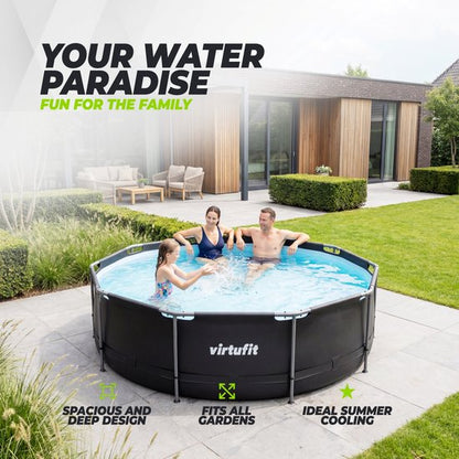 VirtuFit Rond Zwembad Ø366 x 100 cm - Incl. Filterpomp - Opzetzwembad - Duurzaam & Veilig Stalen Frame - Antraciet