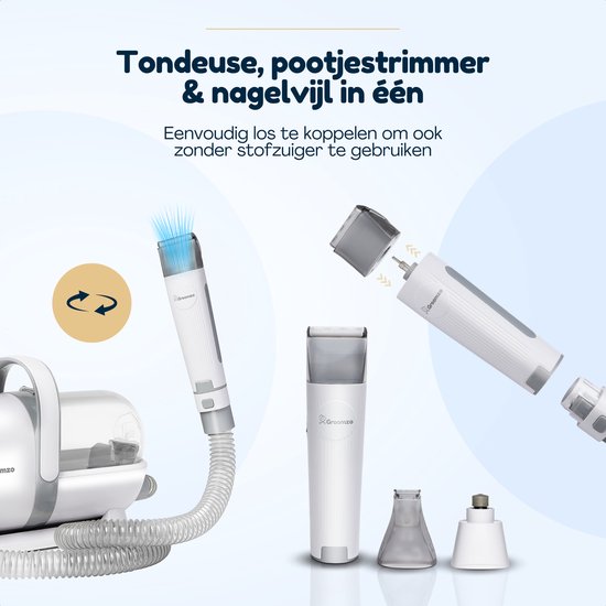 Hondentondeuse Met Stofzuiger - 20-Delig - 1,5L Opvangbak - Hondentrimmer Tondeuse - Honden Tondeuse - Honden Trimset - Incl. Video & E-book - Groomzo