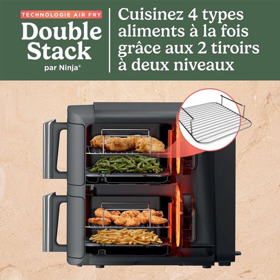 Ninja Double Stack Airfryer XXL - 9.5 Liter - Dubbele Gestapelde Lades - 6 Programma's - Inclusief Kookrekjes - SL400EU