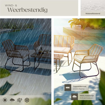 tectake® Bistroset Molfetta XL - Tuinset voor 4 Personen - Weerbestendige Loungeset - 2 Tuinstoelen, Tuinbank en Tuinafel - Inclusief comfortabele Kussens - Zitgroep voor Tuin, Balkon en Terras