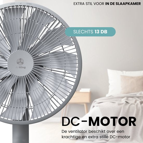AirKing Statiefventilator - Extreem Stil en energiezuinige ventilator met 15 snelheden, DC Motor, Timer en Nachtmodus - In hoogte verstelbaar (60-105cm) - Horizontale + verticale oscillatie - Grijs