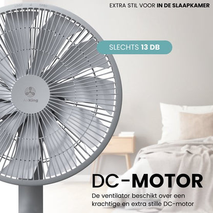 AirKing Statiefventilator - Extreem Stil en energiezuinige ventilator met 15 snelheden, DC Motor, Timer en Nachtmodus - In hoogte verstelbaar (60-105cm) - Horizontale + verticale oscillatie - Grijs