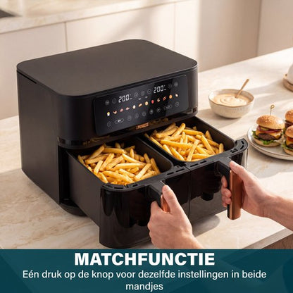 Princess 182272 Dubbele Airfryer - 2x 4.5L - 9 liter - 2 manden - XXL - Touchscreen - Kijkvenster - 12 programma's - 3100W
