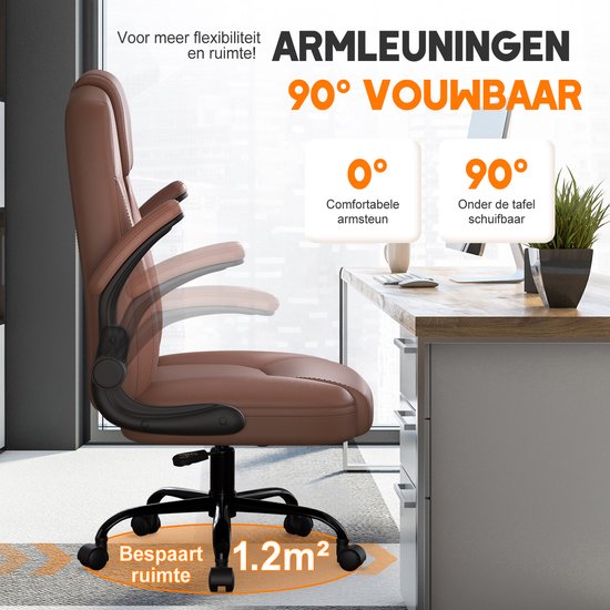 Elekiatech Ergonomische Bureaustoel-Bureaustoel-met 90°-120°Rugleuning Bureaustoelen voor Volwassenen-Inklapbare Armleuningen-Office Chair-Gaming Stoel-150kg - Bruin