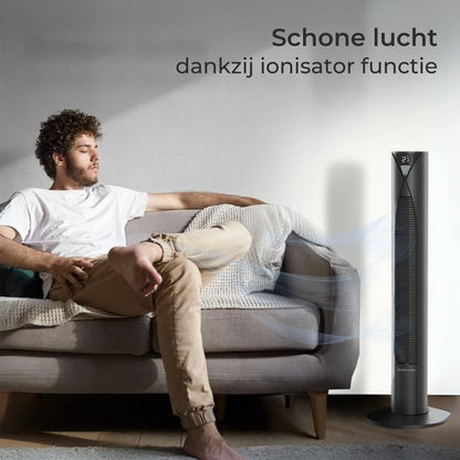 CoolHome CF2205 Ventilator - Stille torenventilator met afstandsbediening - Waaier met timer - Ventilator staand - Tower fan met dimbaar LED scherm - 96 cm - Zwart